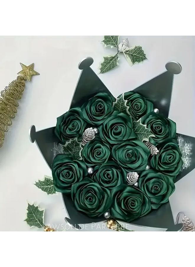 Dark Green Satin Ribbon 0.79 Inch Wide 10 Pieces DIY Gift Wrapping Wedding Decoration Bow Hair Accessory - Image 2